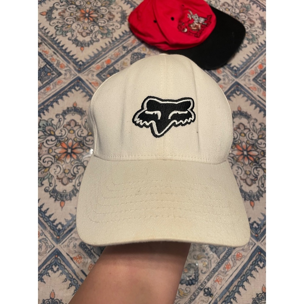 Fox Racing Flexfit Hat Off White Black Embroidered Logo Cap S/M Motocross